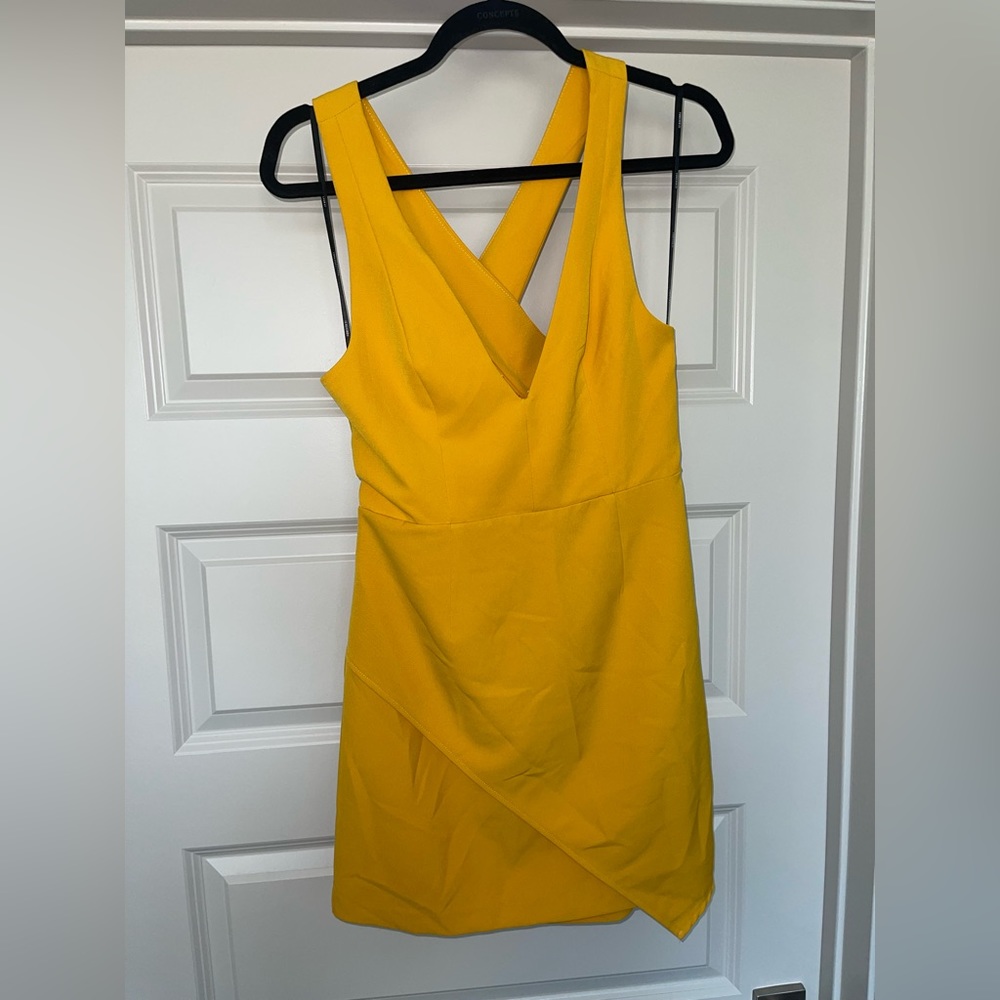 Crisscross cut out mustard dress
